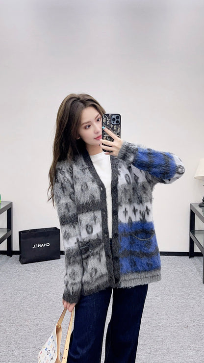 L 25 jacquard contrast mohair cardigan