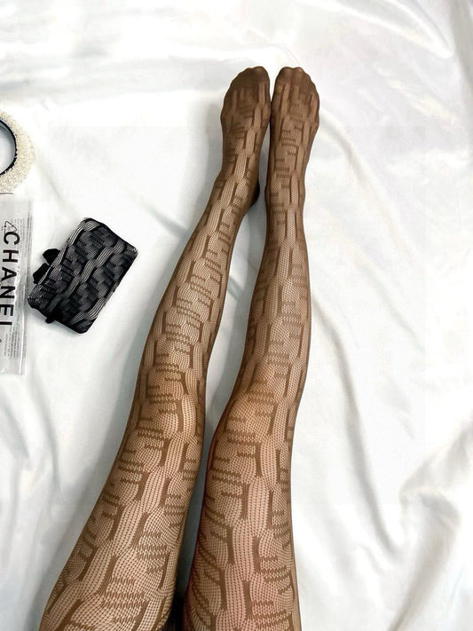 F Hot sale fishnet stockings with monogram