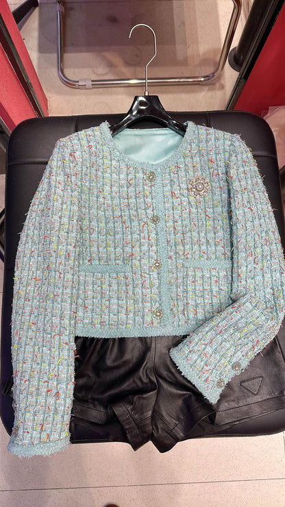 C 25 Tiffany Green Woven Tweed Jacket