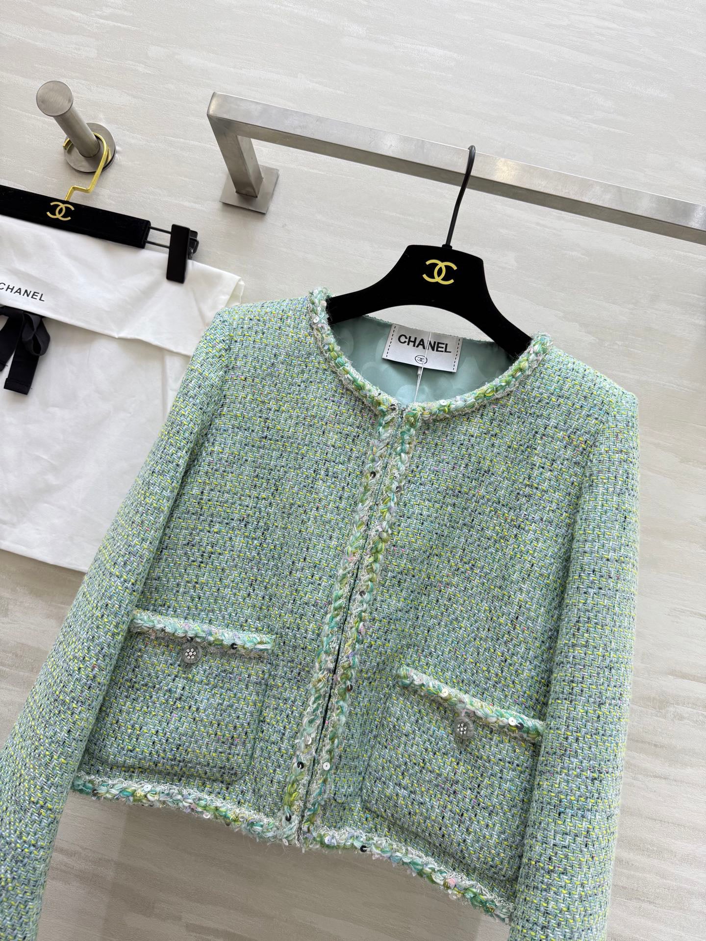 C 25 Green Braided Lace Tweed Jacket