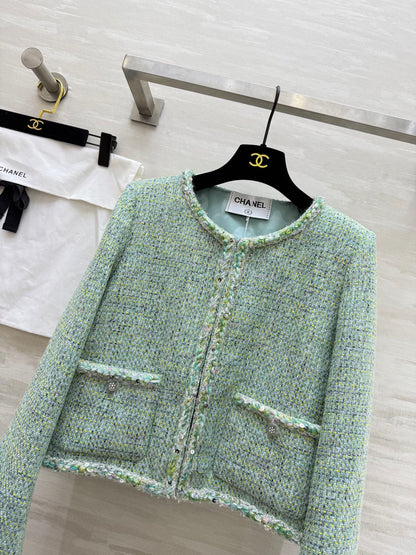 C 25 Green Braided Lace Tweed Jacket