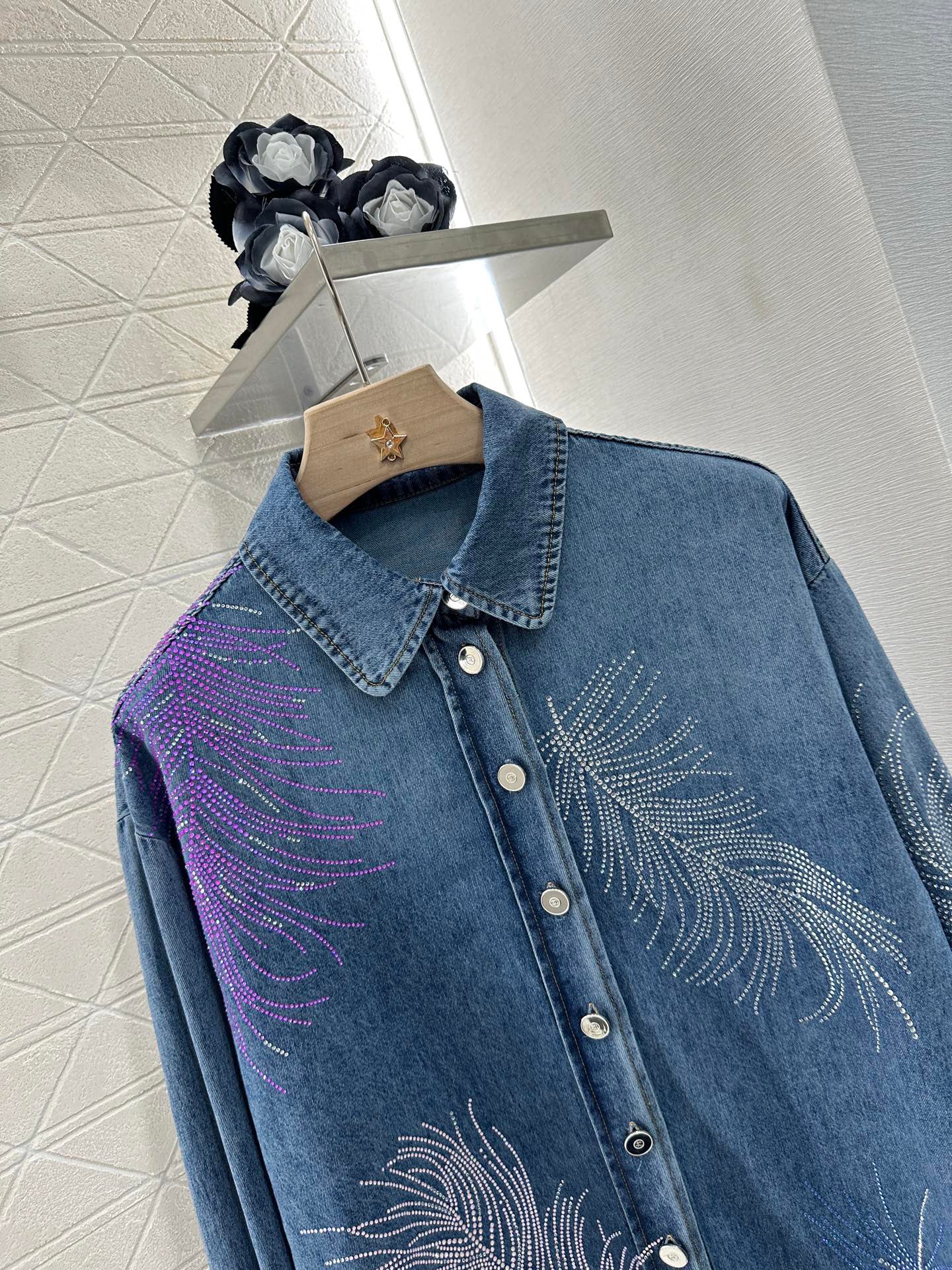 C 25 Feather Rhinestone Denim