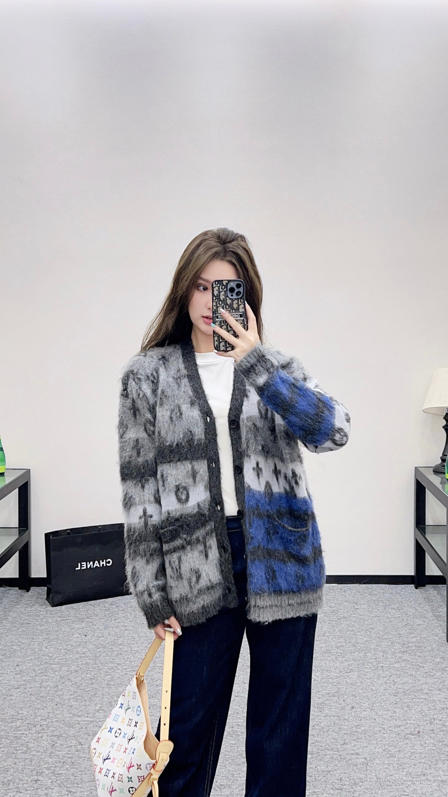 L 25 jacquard contrast mohair cardigan