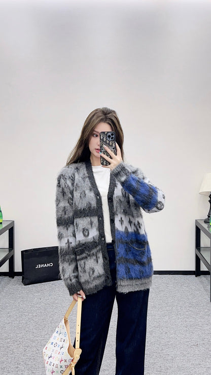 L 25 jacquard contrast mohair cardigan