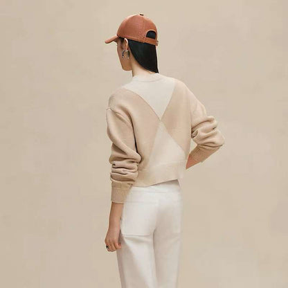 He 25 Two tone spliced short pullover sweater