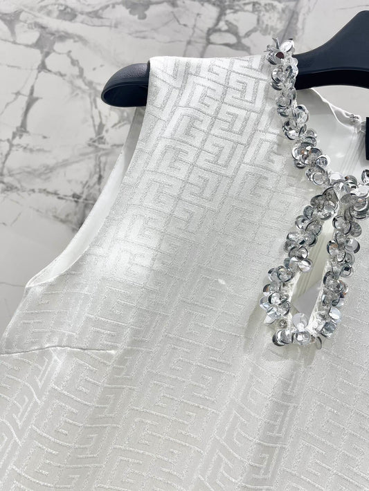 Ba 25 Studded Diamonds Hollow Out Sequins Waist Closing Sleeveless Dress