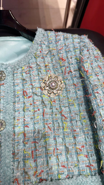 C 25 Tiffany Green Woven Tweed Jacket