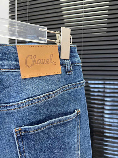 C 25 Laminated lettering stretch straight-leg trousers
