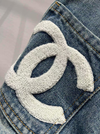 NEW Early autumn pocket towel embroidered denim trousers