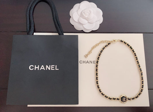 C 25 Black Round Black Leather Necklace