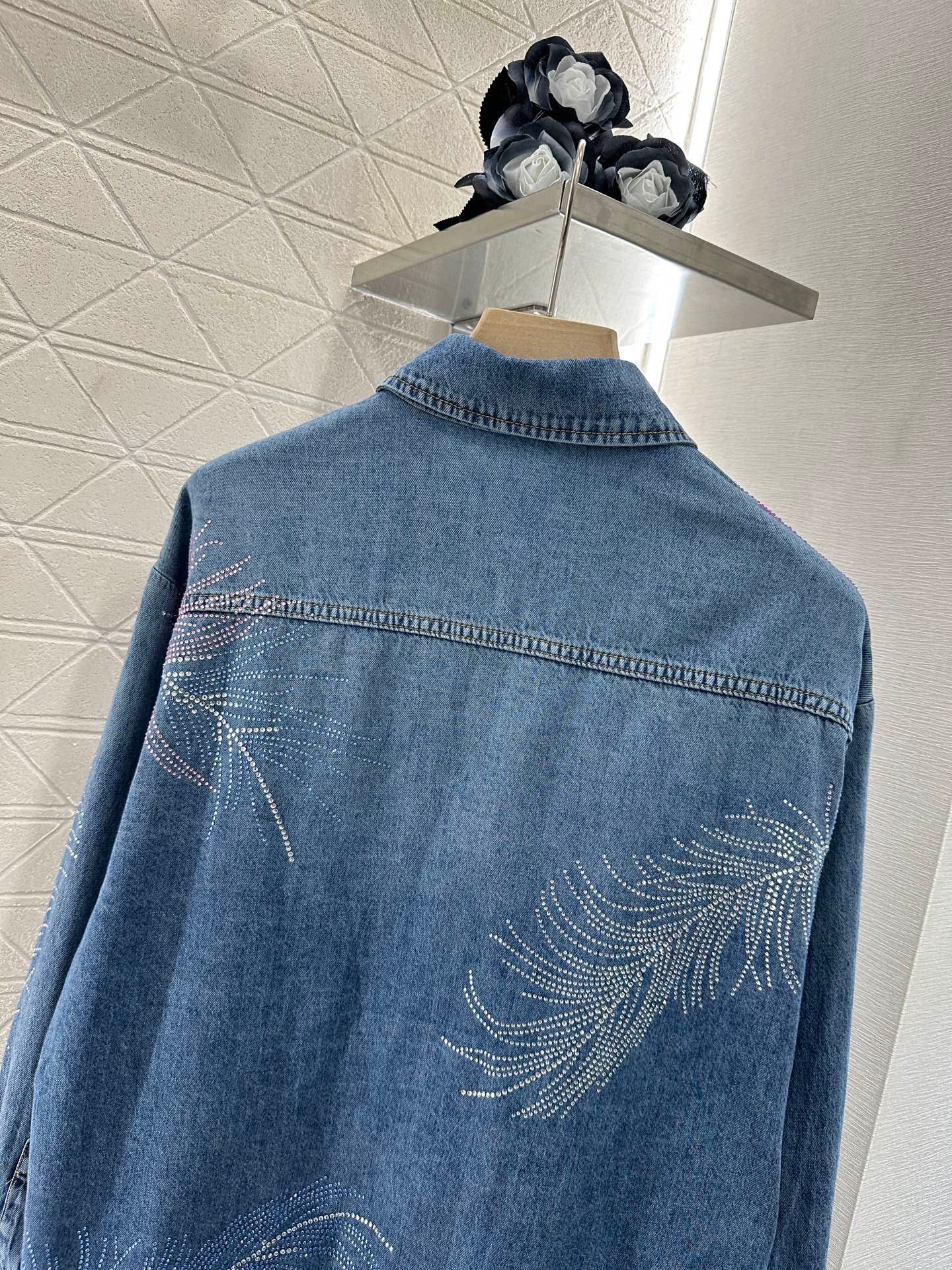 C 25 Feather Rhinestone Denim