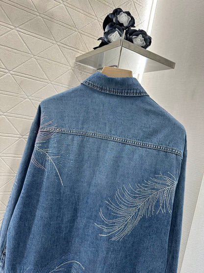 C 25 Feather Rhinestone Denim