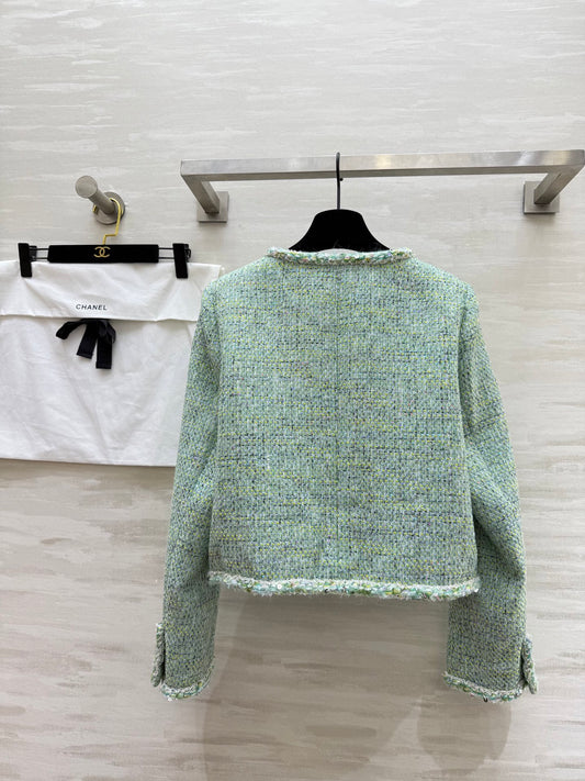 C 25 Green Braided Lace Tweed Jacket