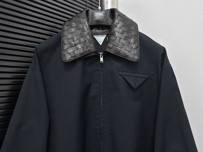 25 woven leather collar jacket