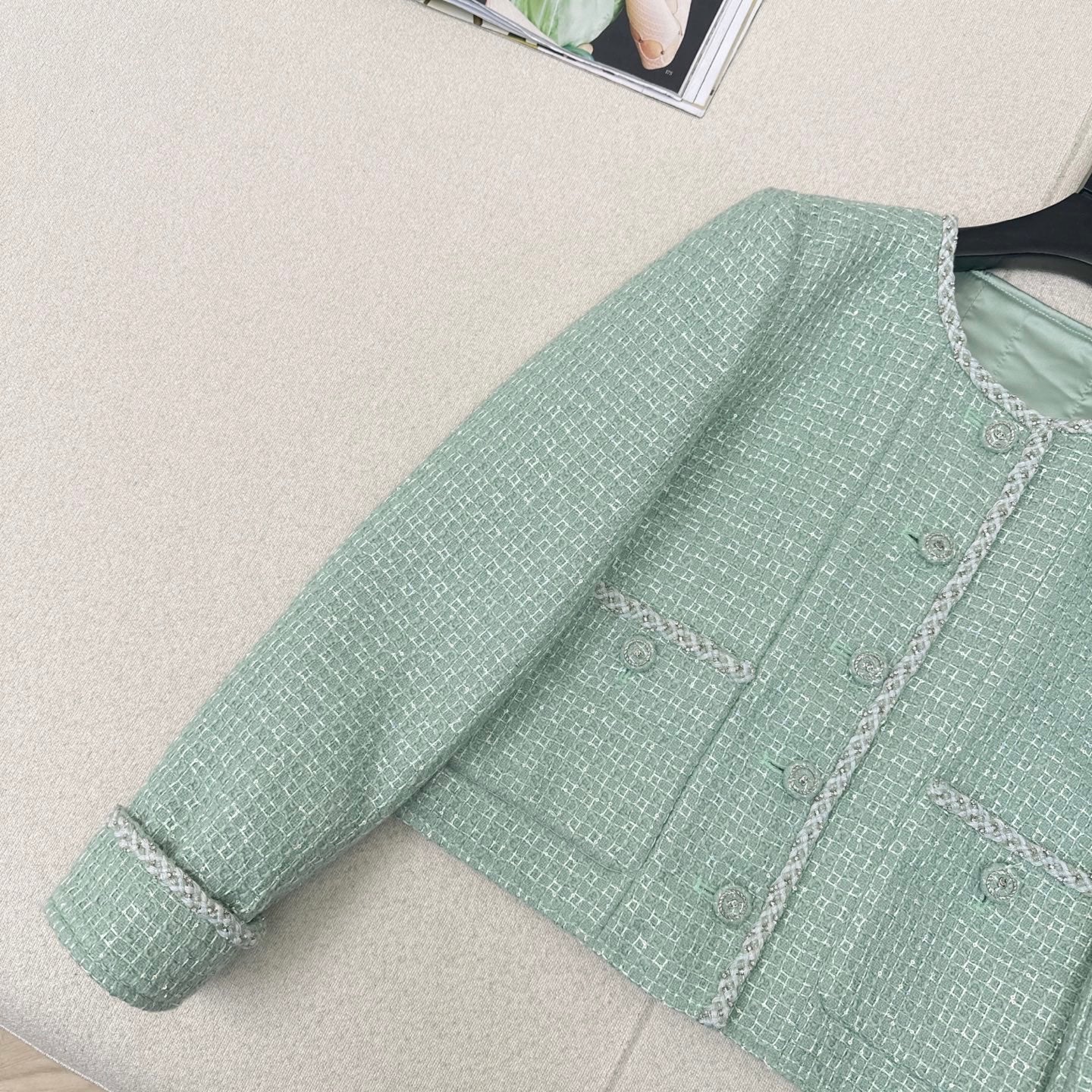 C 25 Mint green woven woolen coat