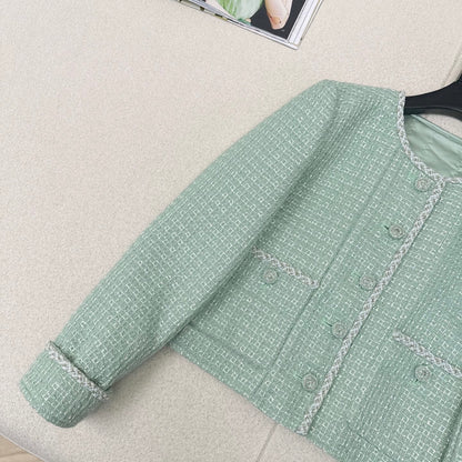 C 25 Mint green woven woolen coat