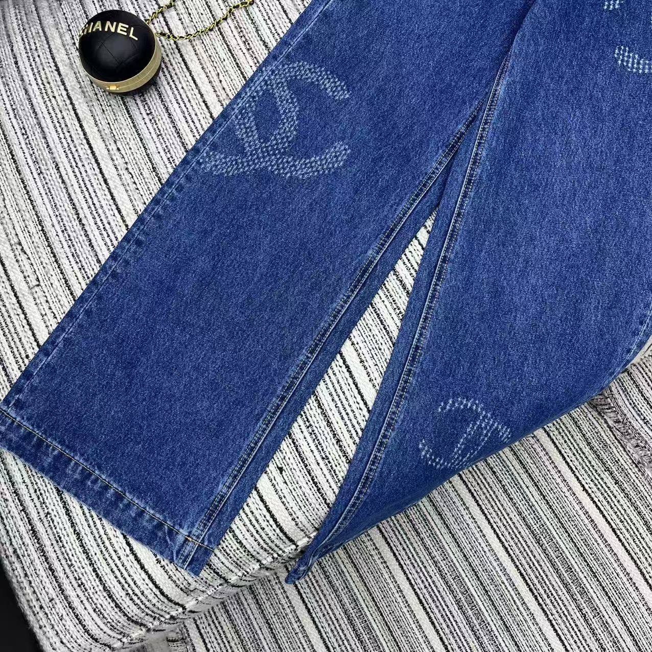 Jacquard logo denim straight leg pants