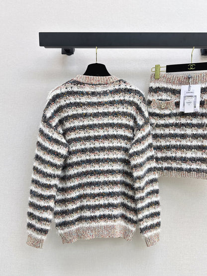 C 25 Cashmere striped knit + skirt set