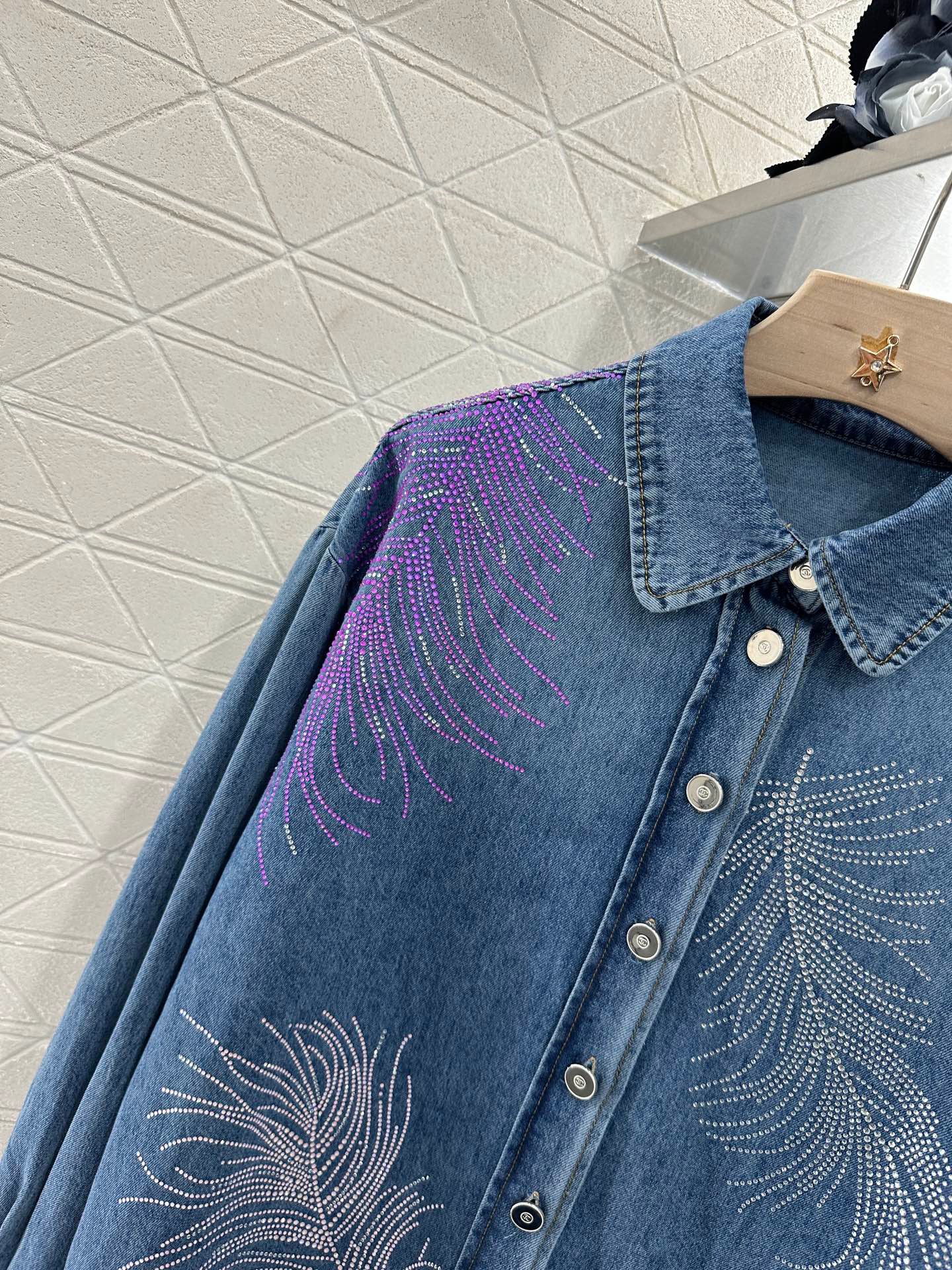 C 25 Feather Rhinestone Denim