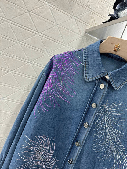 C 25 Feather Rhinestone Denim