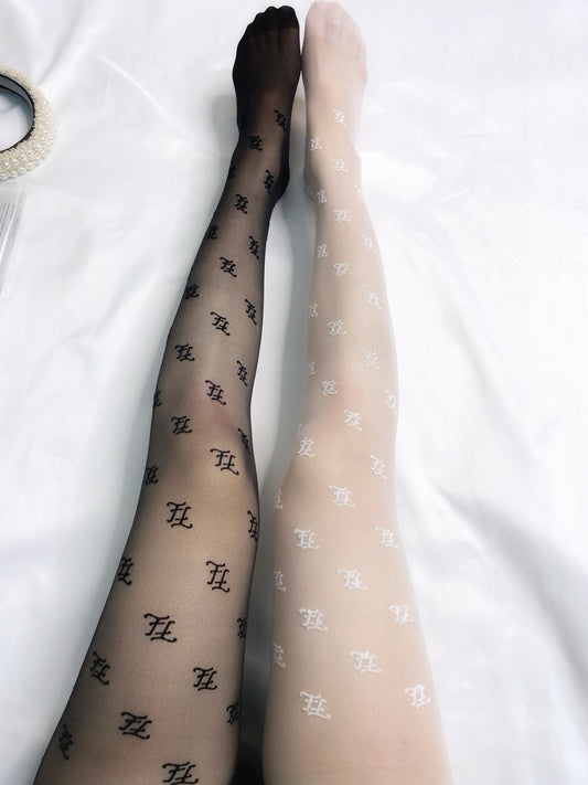 F Flocked wave letter stockings