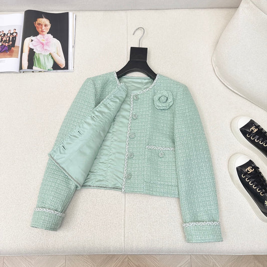 C 25 Mint green woven woolen coat
