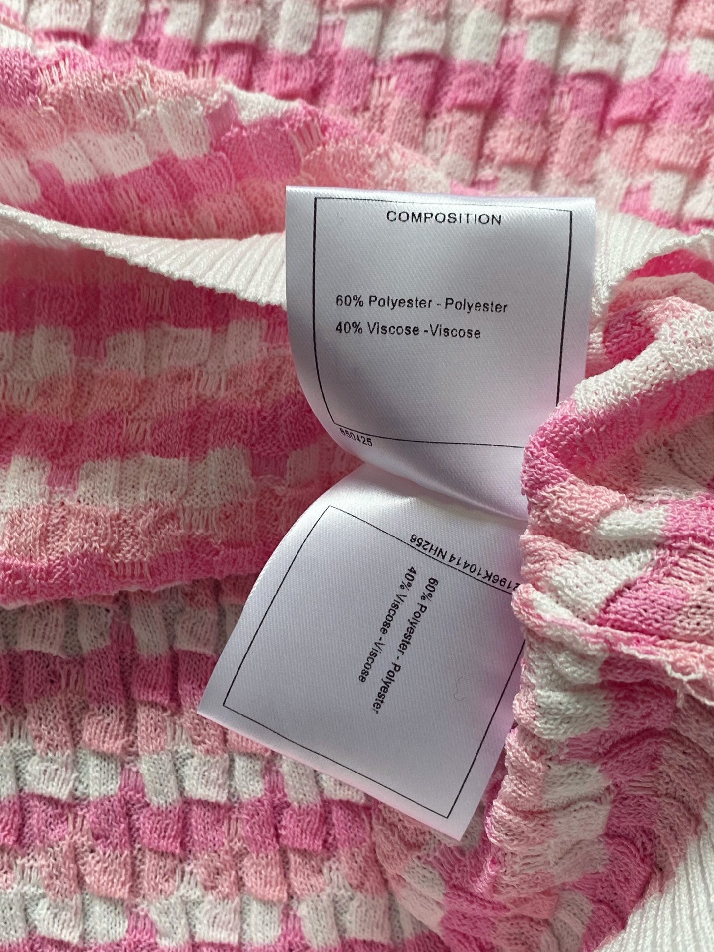 C 25 Pink Square Textured Knit Short Sleeve
