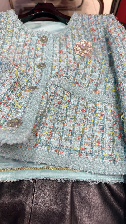 C 25 Tiffany Green Woven Tweed Jacket