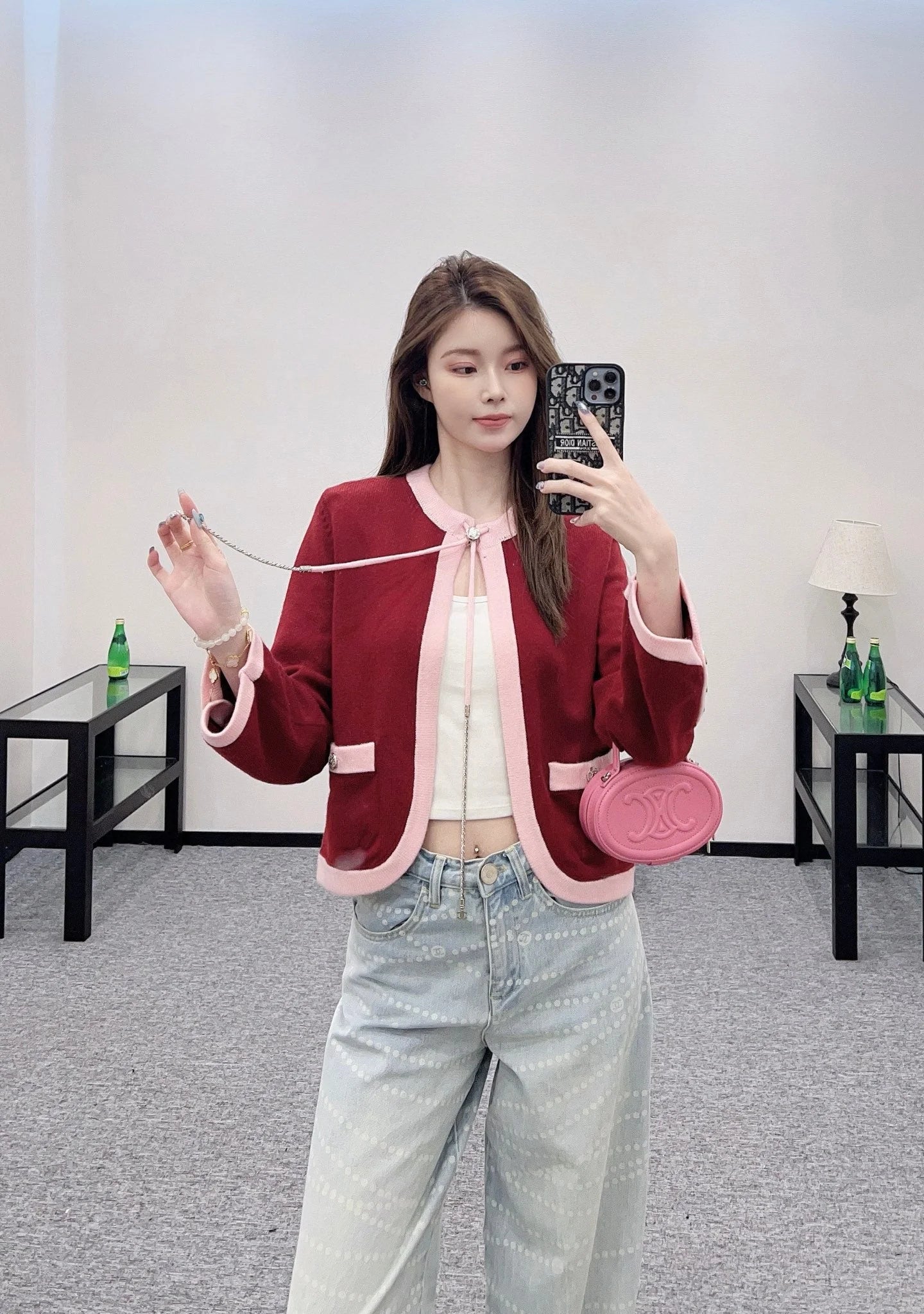C 2025 new products Knitted cardigan（RED,BLACK,BLUE,LIGHT BLUE,PINK）