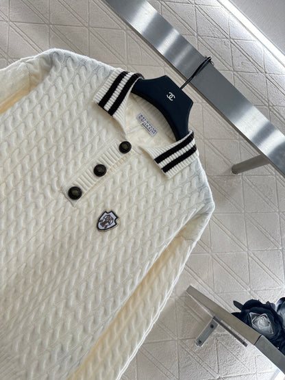 Bru 25 Crochet striped lapel knit
