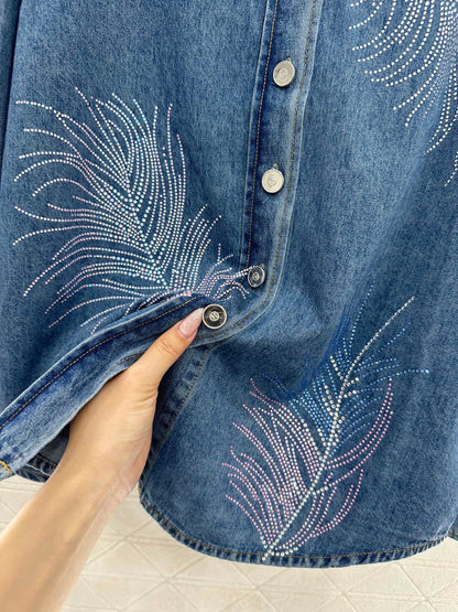 C 25 Feather Rhinestone Denim