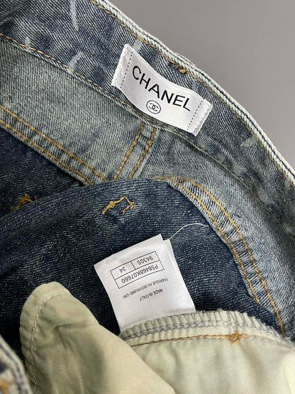 C 24 Light grey all-over print paneled denim trousers