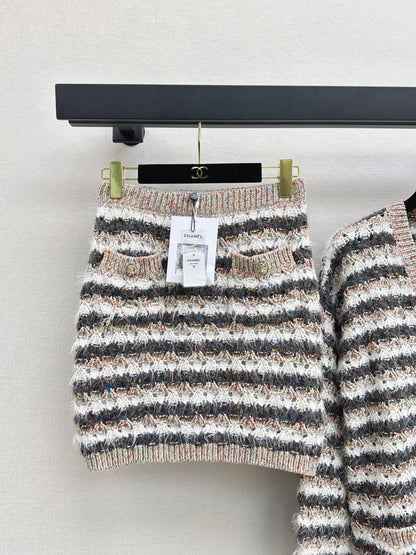 C 25 Cashmere striped knit + skirt set