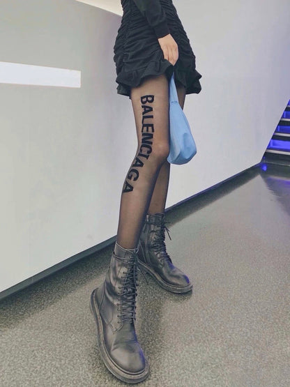B Large logo on the side flocked lettering stockings