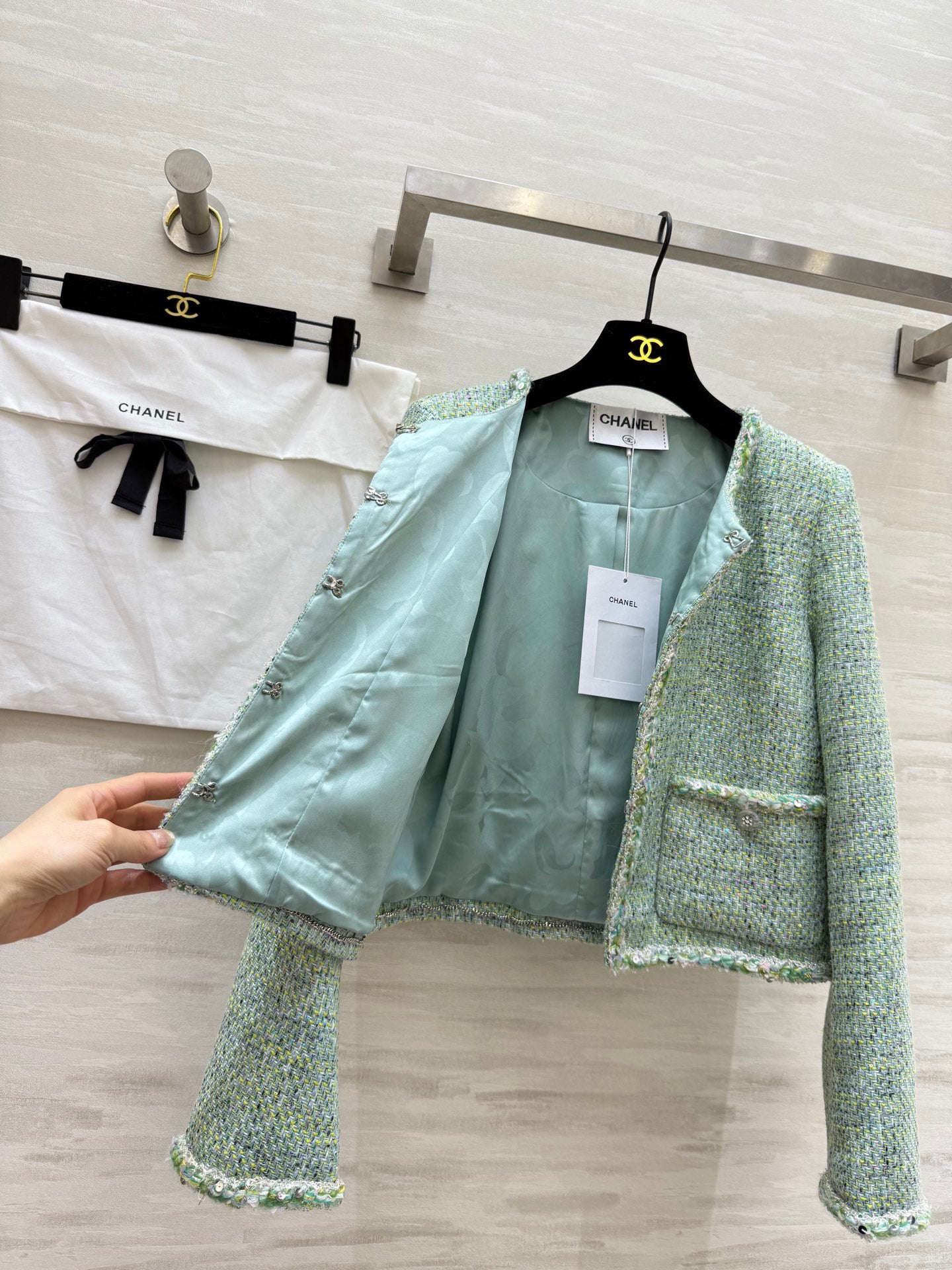 C 25 Green Braided Lace Tweed Jacket