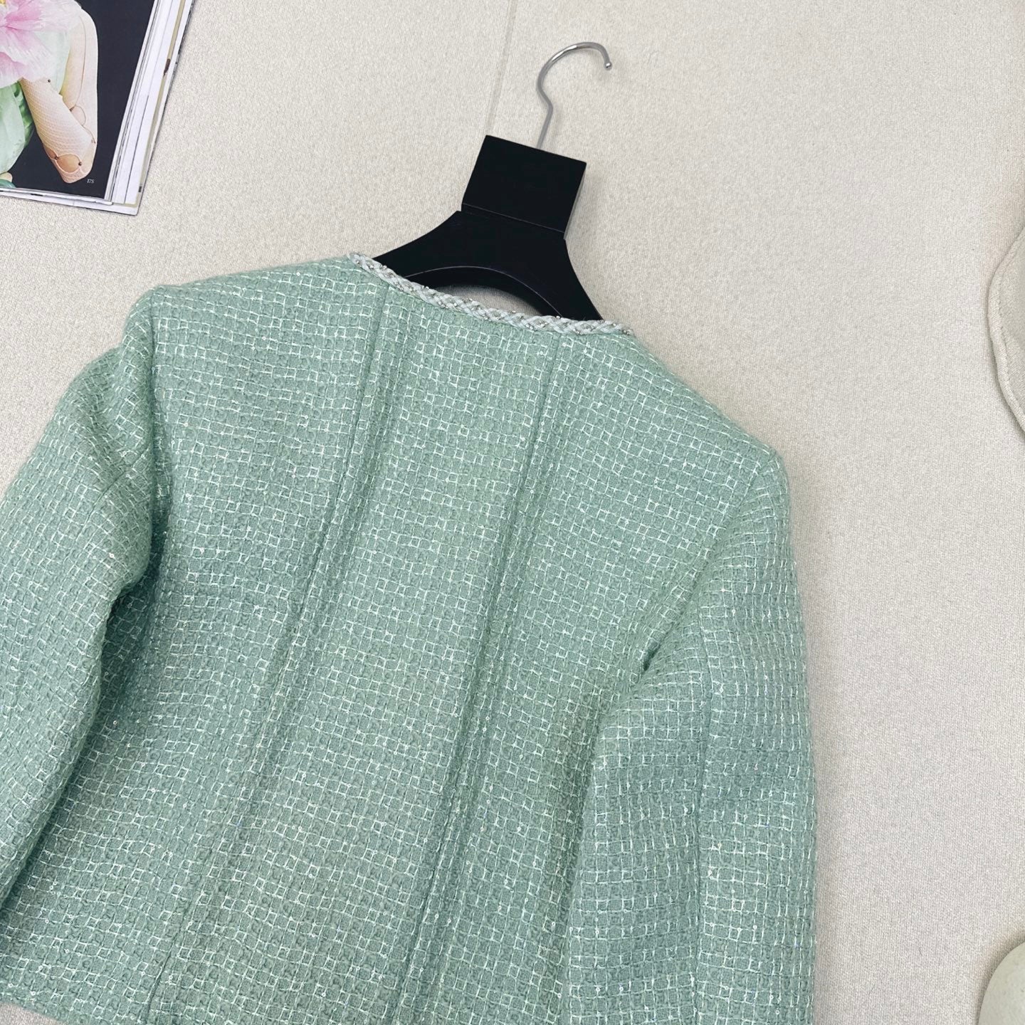 C 25 Mint green woven woolen coat