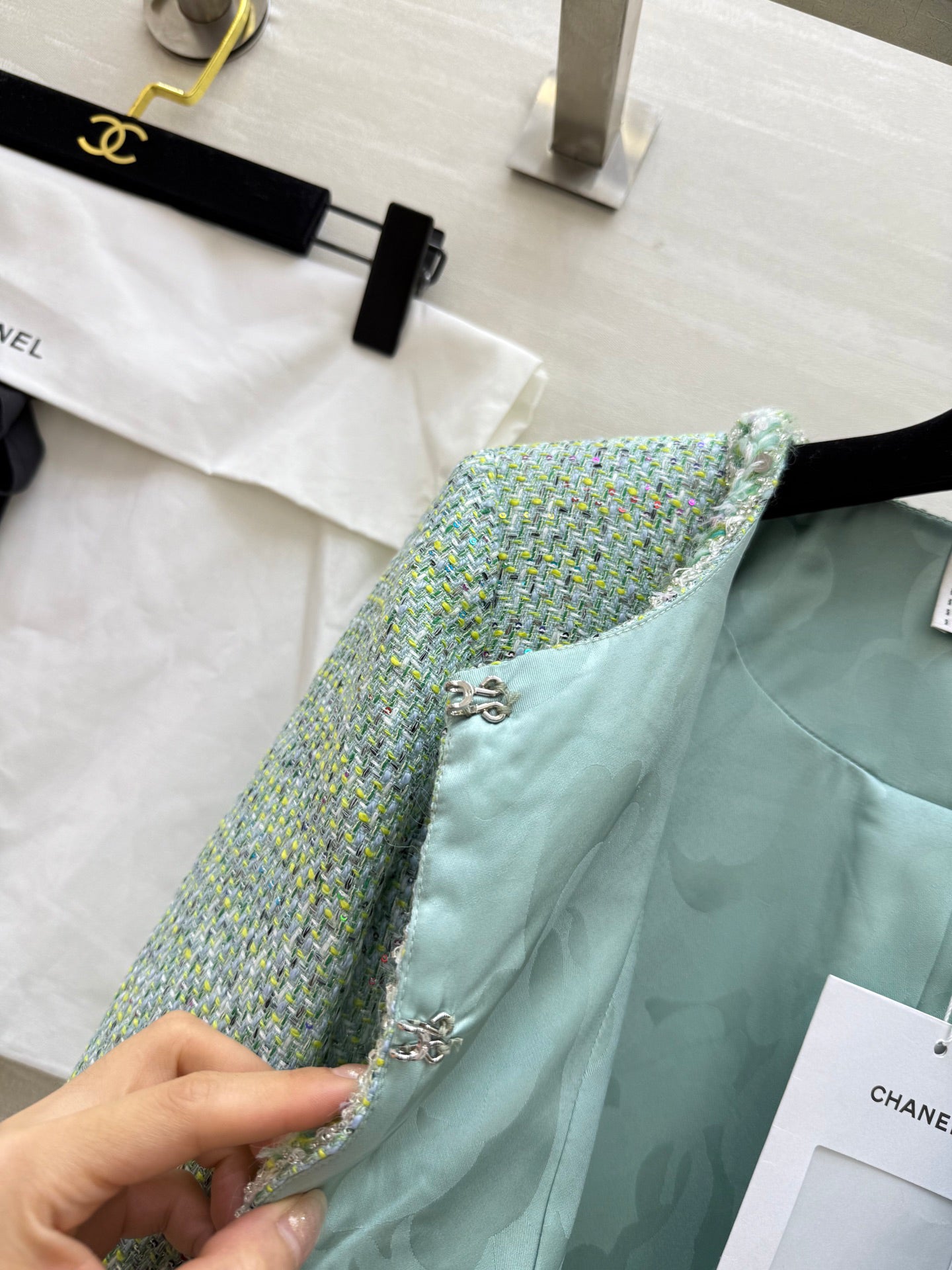 C 25 Green Braided Lace Tweed Jacket