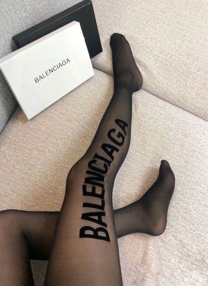 B Large logo on the side flocked lettering stockings