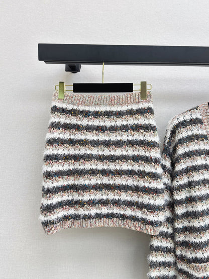 C 25 Cashmere striped knit + skirt set