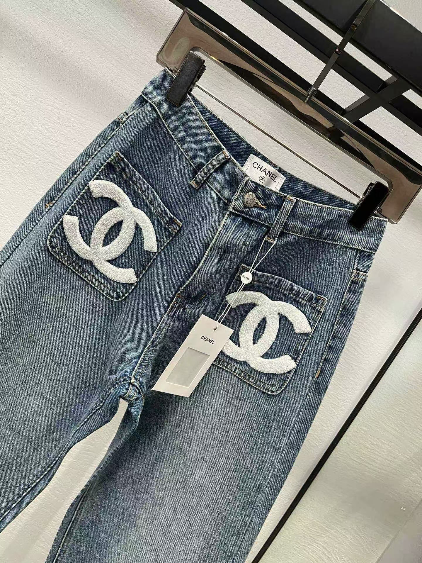 NEW Early autumn pocket towel embroidered denim trousers