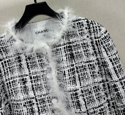 Feather-Trim Tweed Jacket