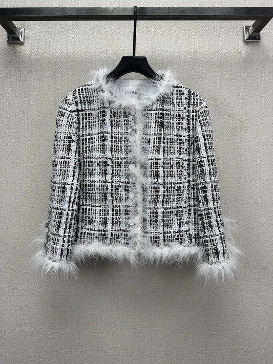 Feather-Trim Tweed Jacket