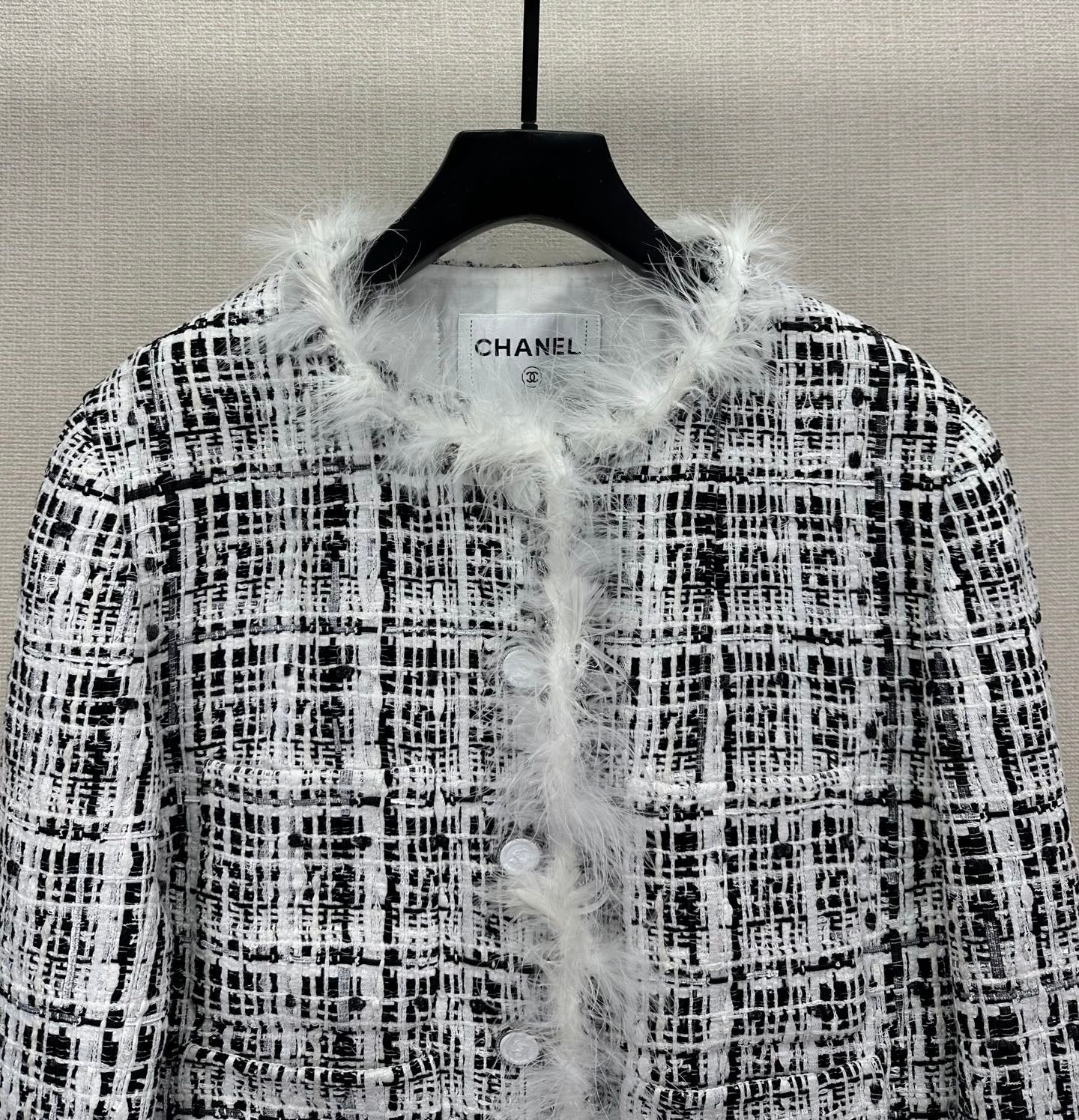 Feather-Trim Tweed Jacket