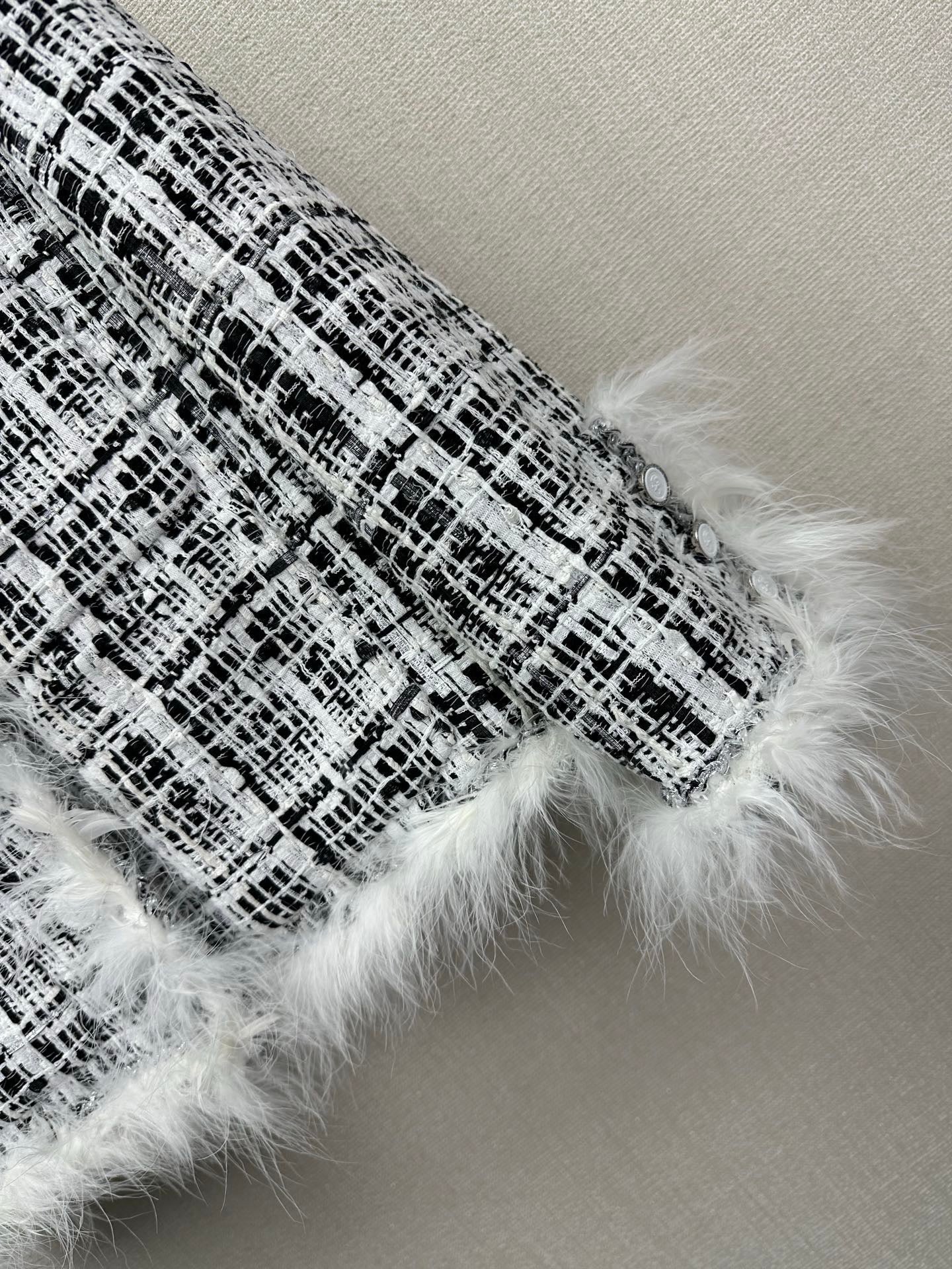 Feather-Trim Tweed Jacket