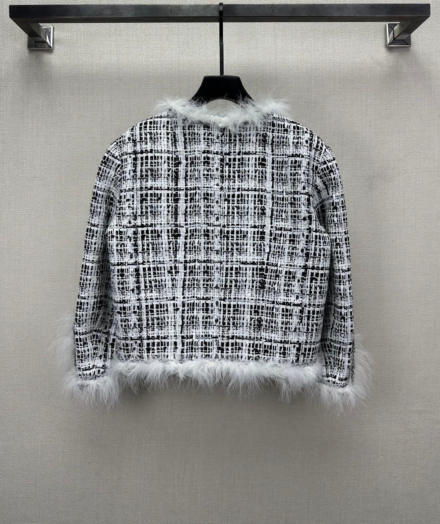 Feather-Trim Tweed Jacket