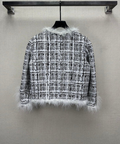 Feather-Trim Tweed Jacket