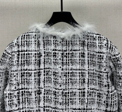 Feather-Trim Tweed Jacket
