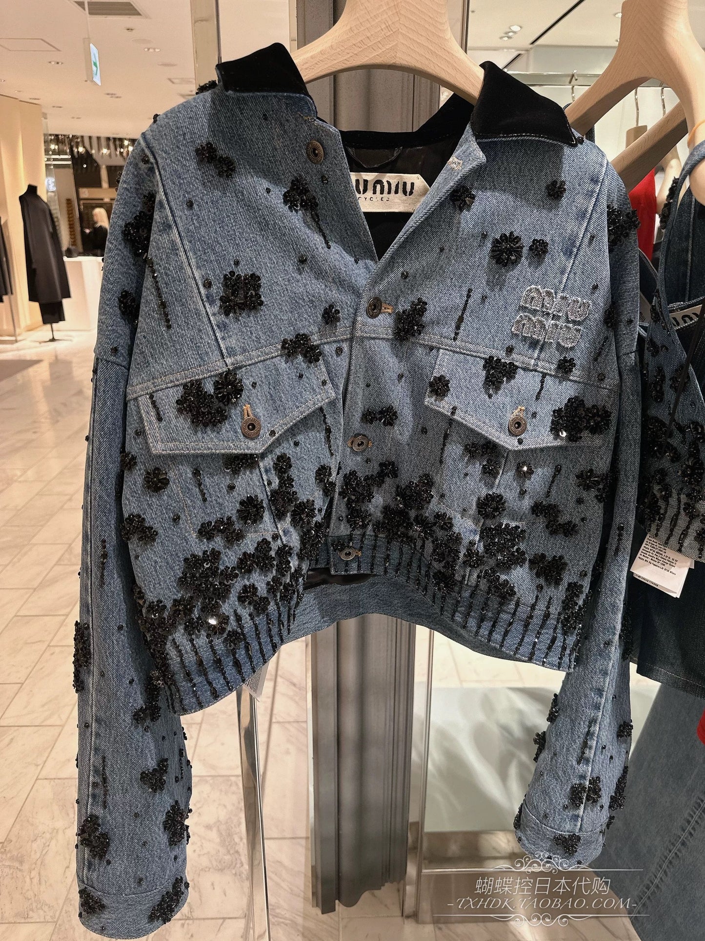Embellished Washed Denim Cropped Jacket