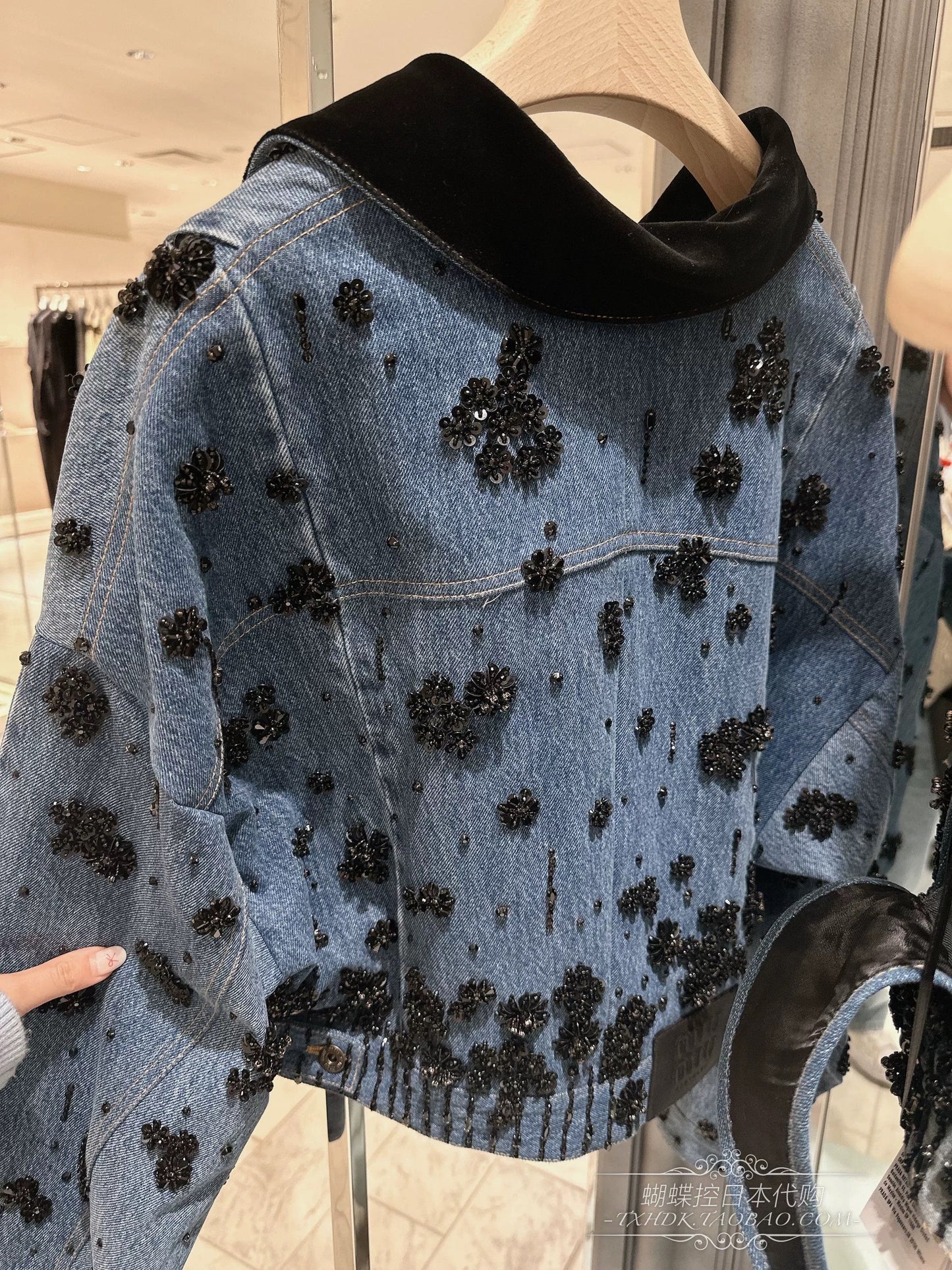 Embellished Washed Denim Cropped Jacket