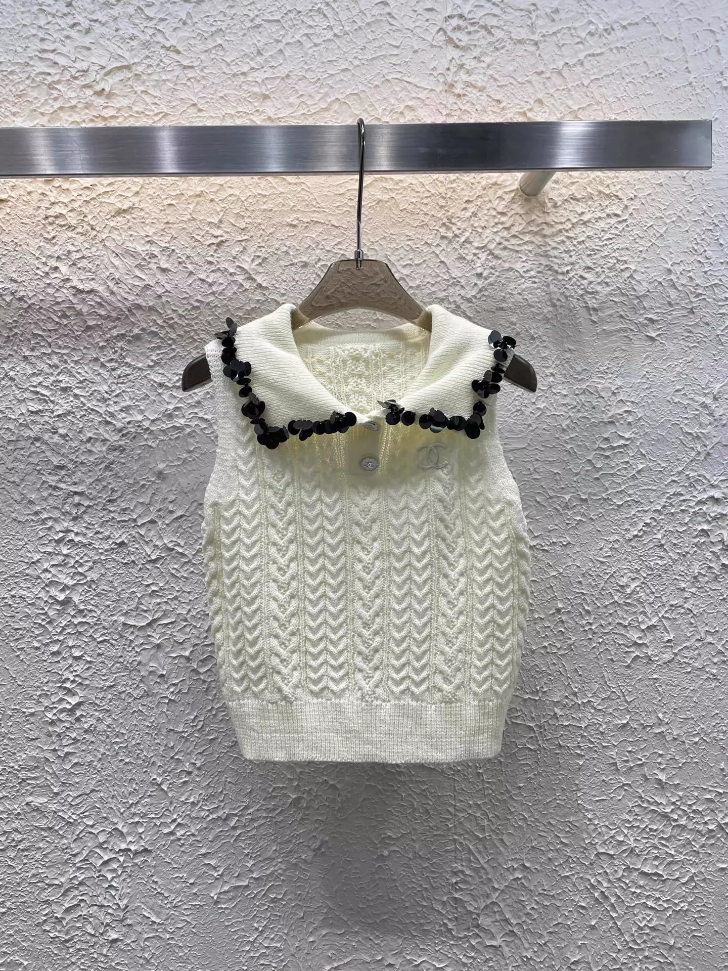 C 25 Black Sequin Embellished Turtleneck Vest